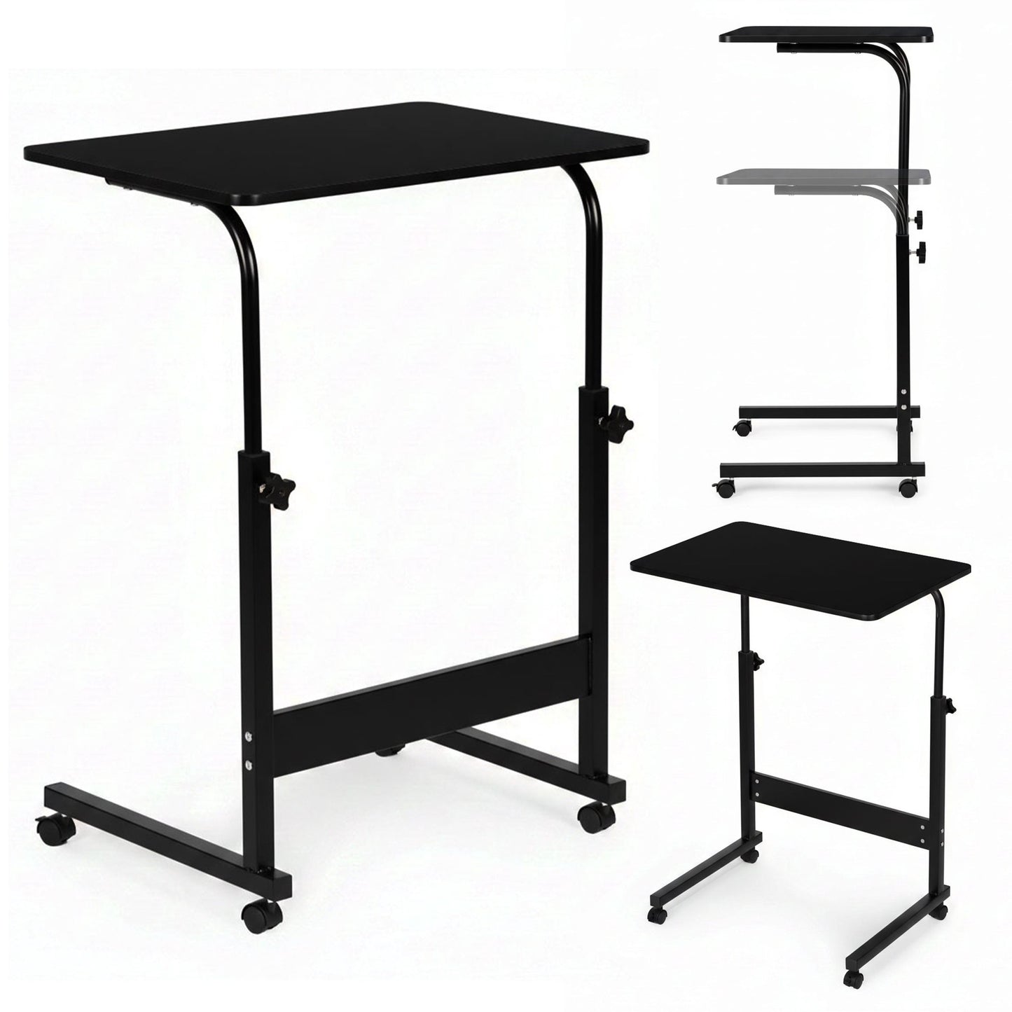 Adjustable Mobile Laptop Desk with Wheels, MDF Top, Black