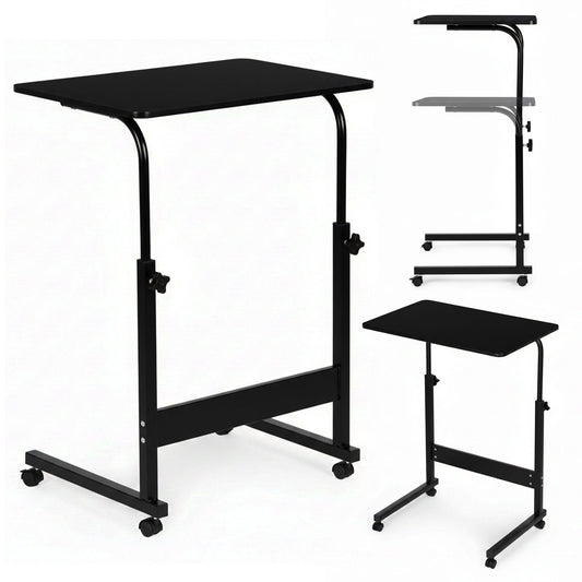 Adjustable Mobile Laptop Desk with Wheels, MDF Top, Black