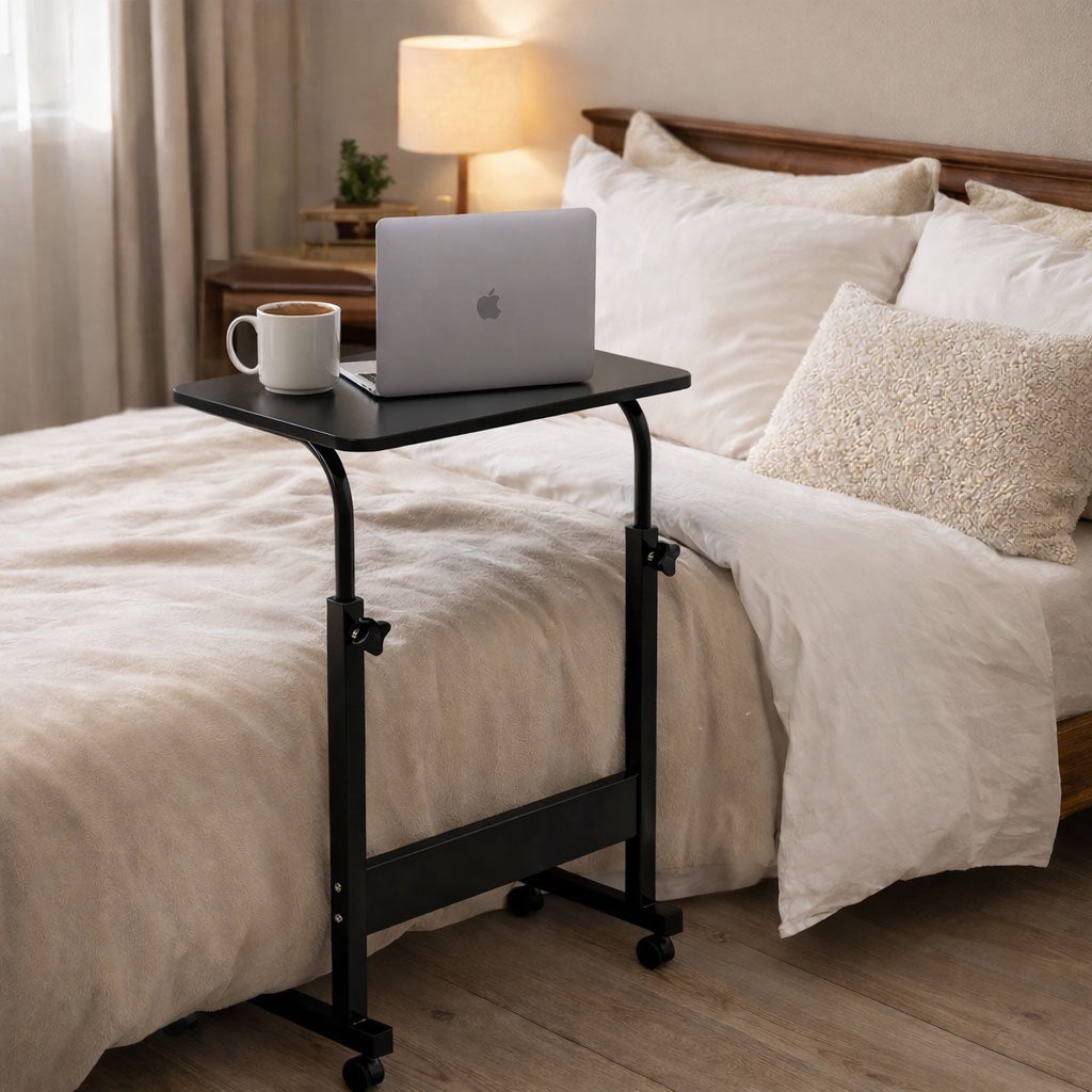 Adjustable Mobile Laptop Desk with Wheels, MDF Top, Black