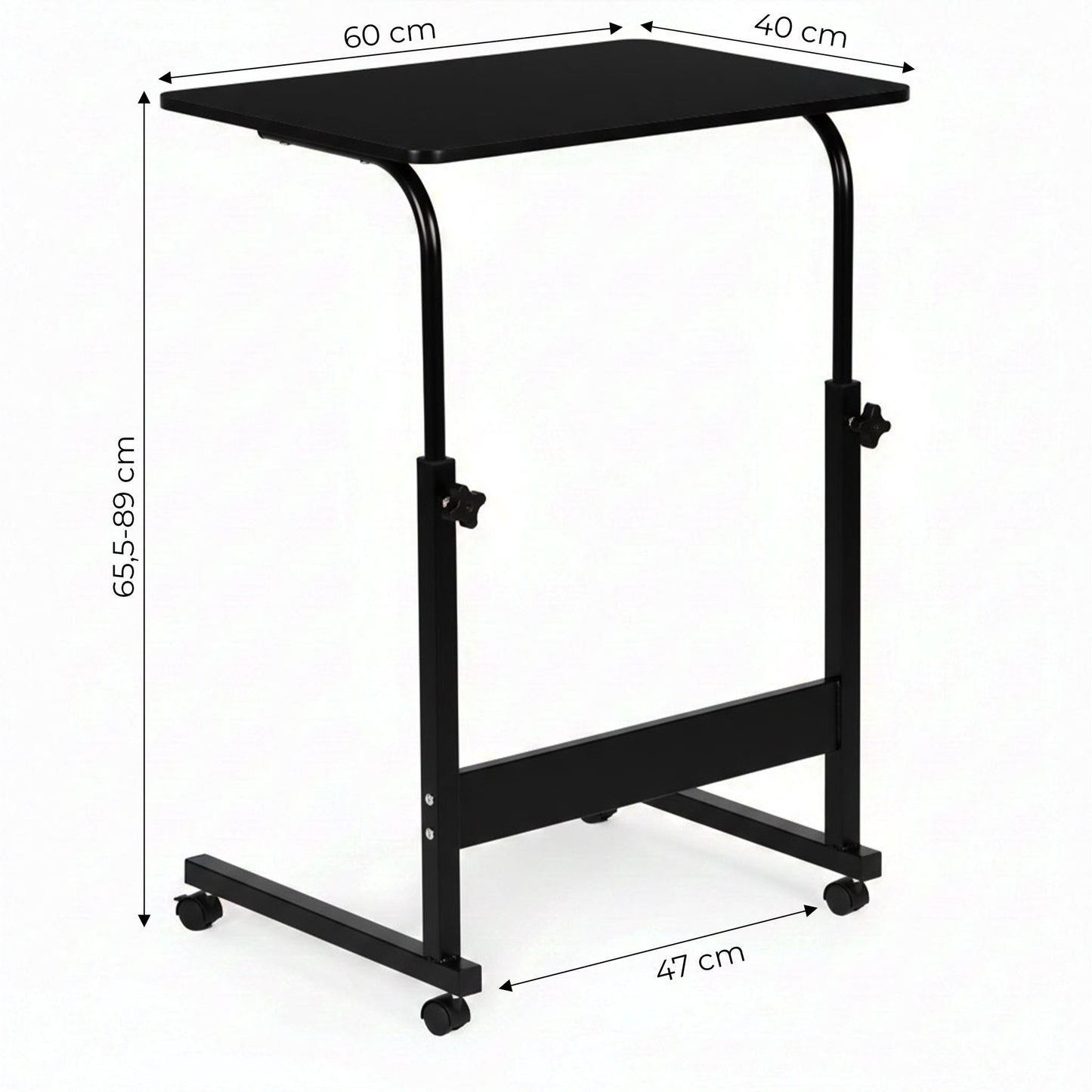 Adjustable Mobile Laptop Desk with Wheels, MDF Top, Black