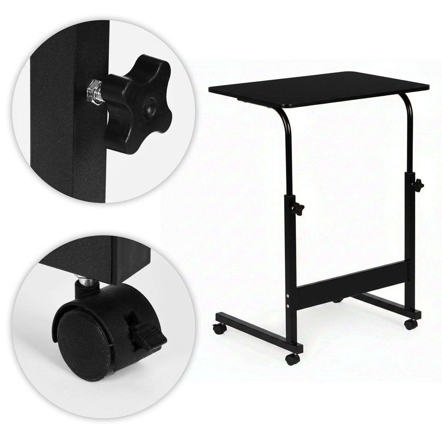 Adjustable Mobile Laptop Desk with Wheels, MDF Top, Black