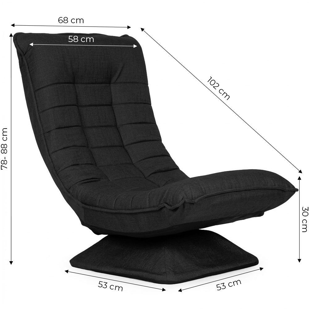Adjustable Swivel Lounge Chair, Black, 4-Level Recline