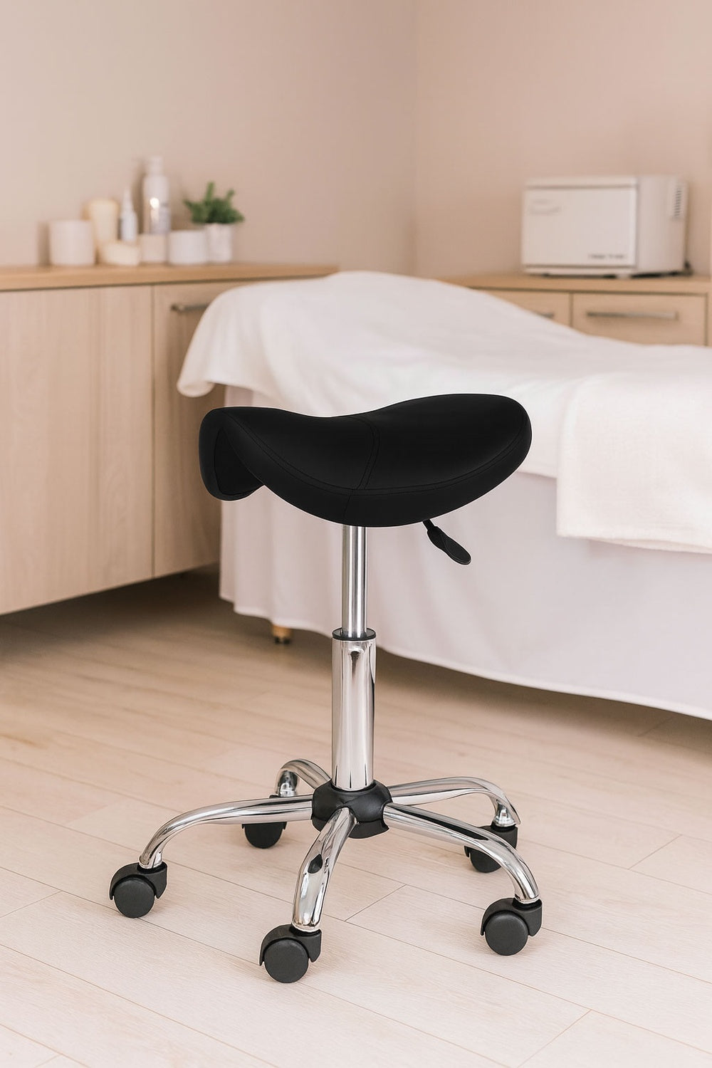 Adjustable Swivel Saddle Stool – Black, Medical Use