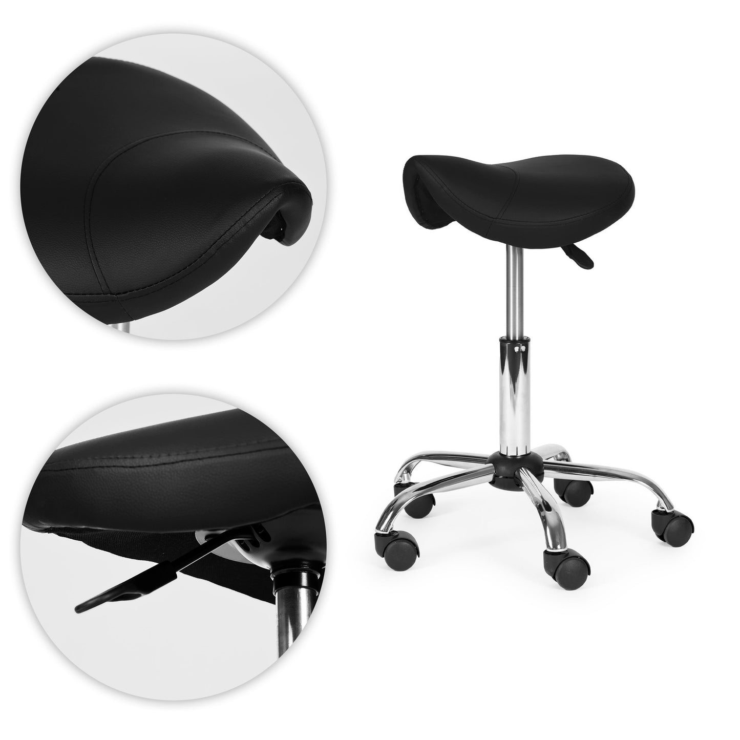 Adjustable Swivel Saddle Stool – Black, Medical Use
