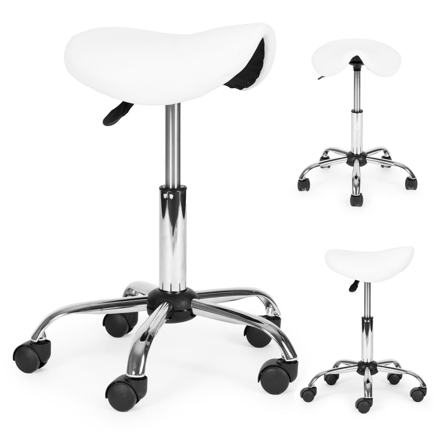 Adjustable Swivel Saddle Stool, White – Cosmetic & Medical Use