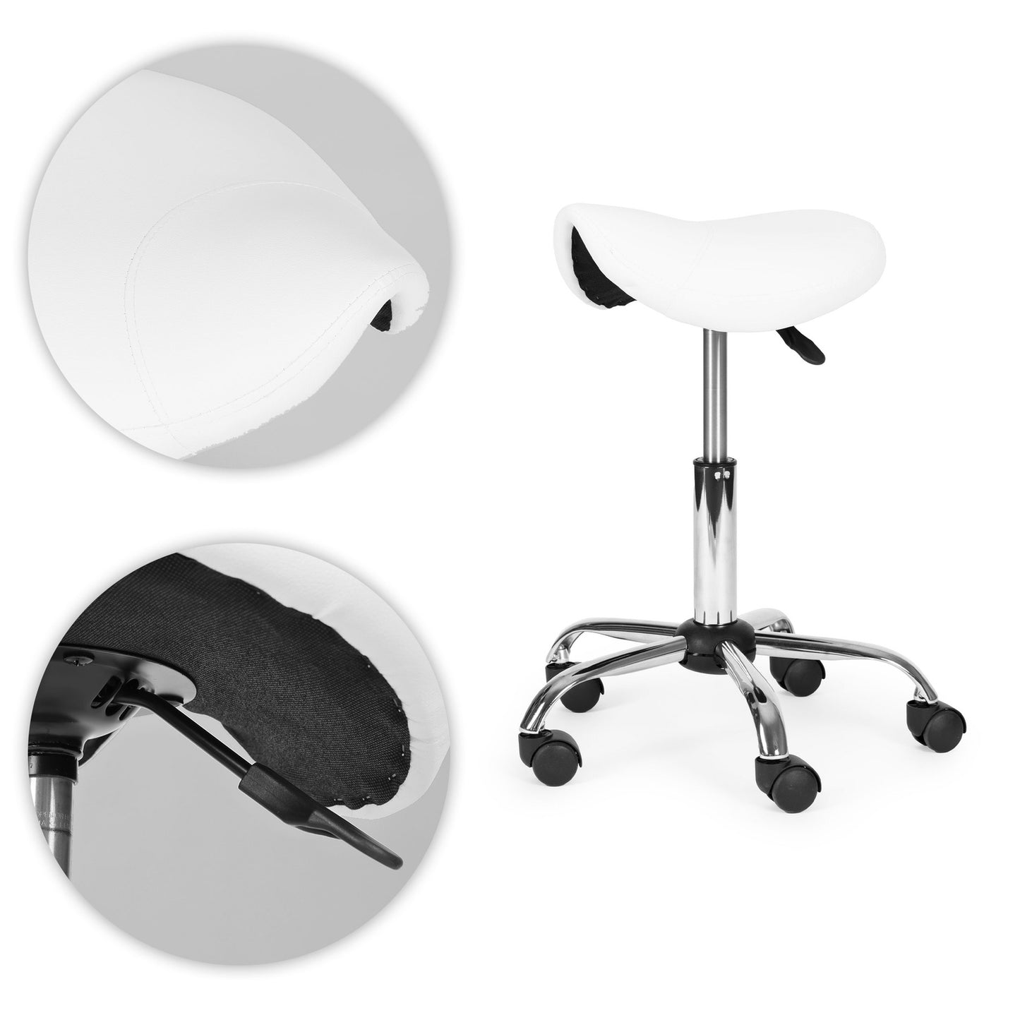 Adjustable Swivel Saddle Stool, White – Cosmetic & Medical Use
