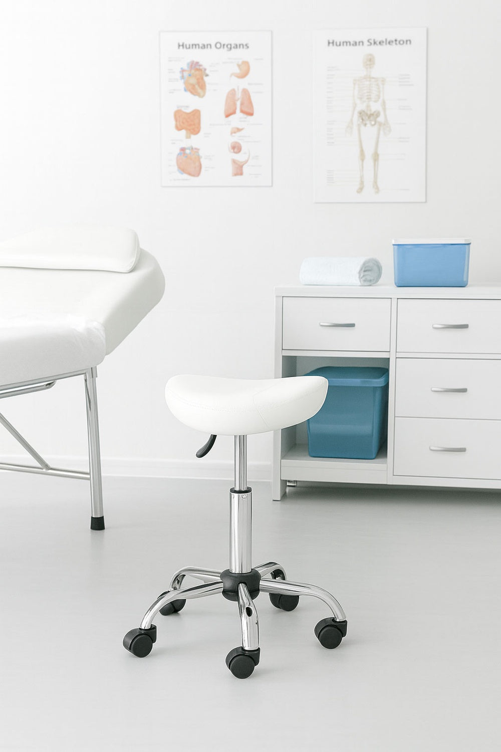 Adjustable Swivel Saddle Stool, White – Cosmetic & Medical Use
