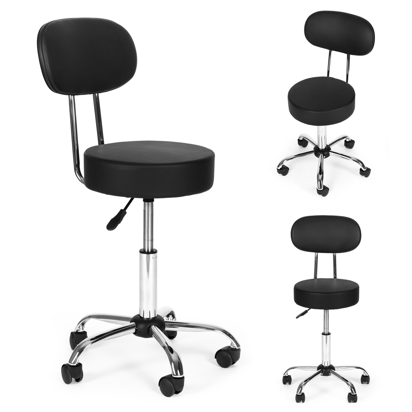 Adjustable Swivel Stool with Backrest – Black