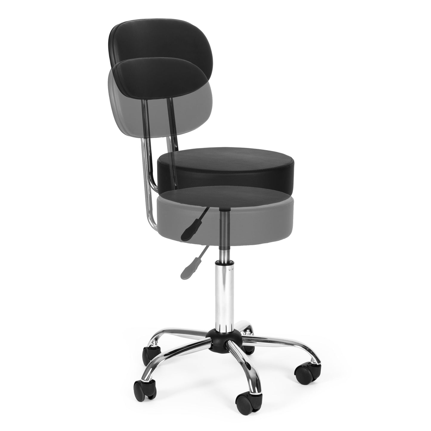 Adjustable Swivel Stool with Backrest – Black