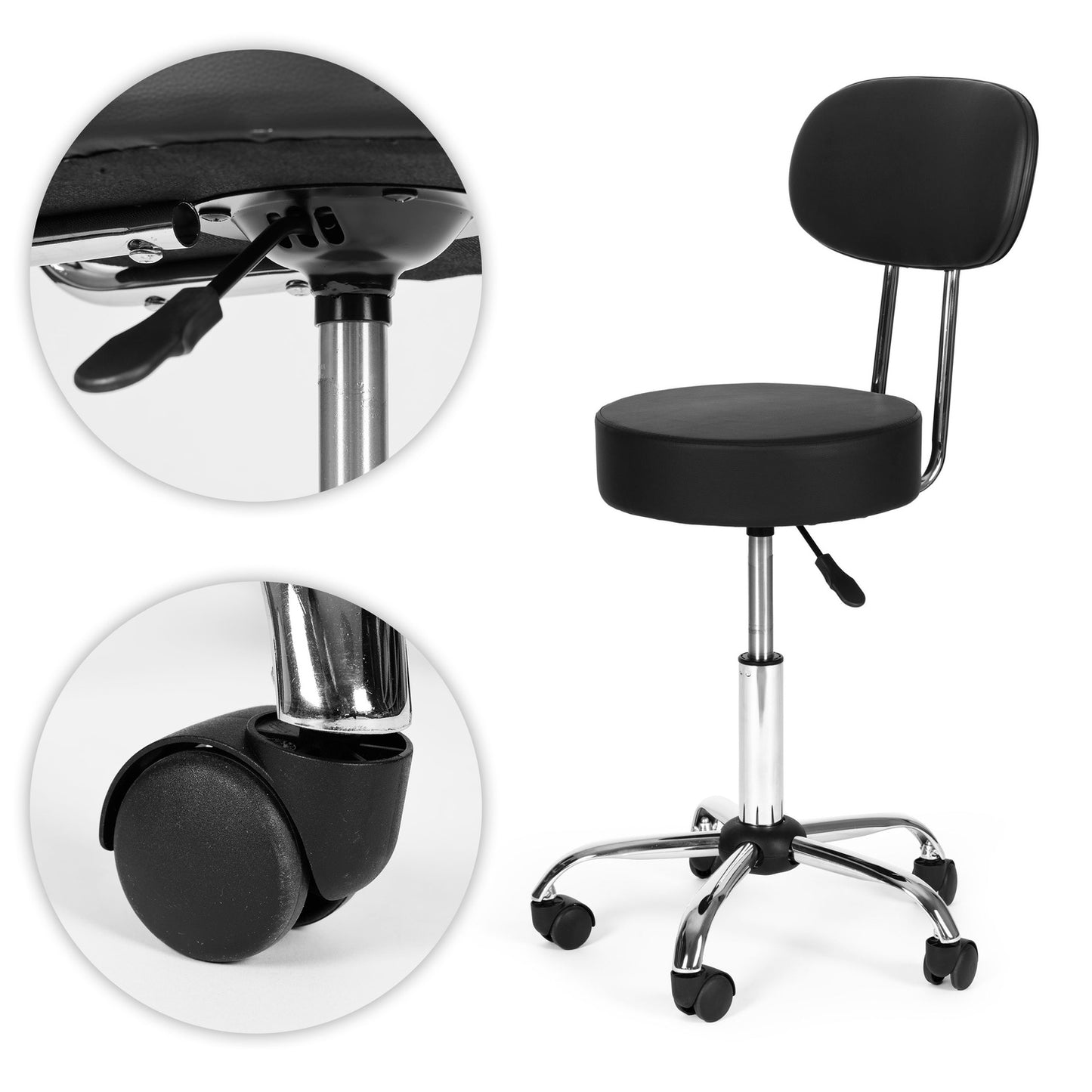 Adjustable Swivel Stool with Backrest – Black
