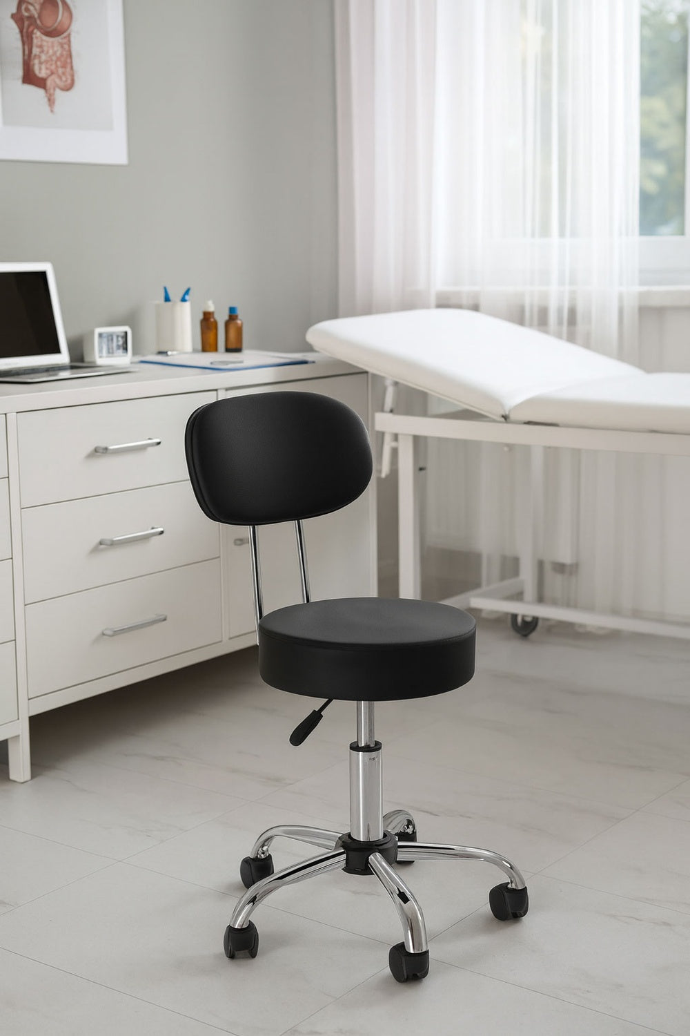 Adjustable Swivel Stool with Backrest – Black