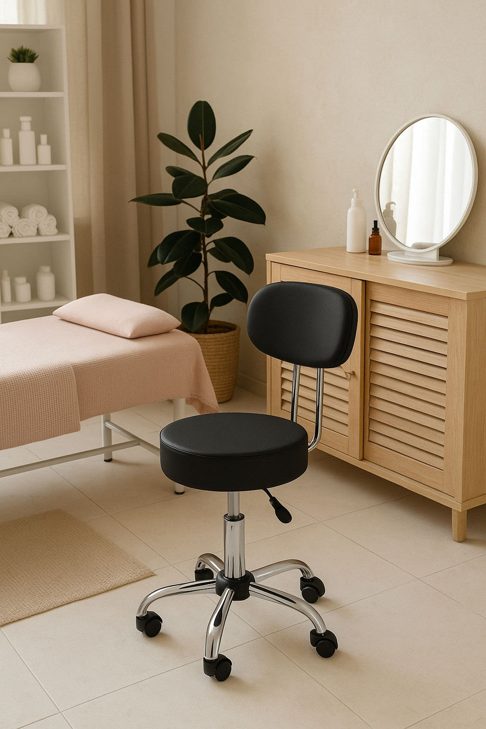 Adjustable Swivel Stool with Backrest – Black