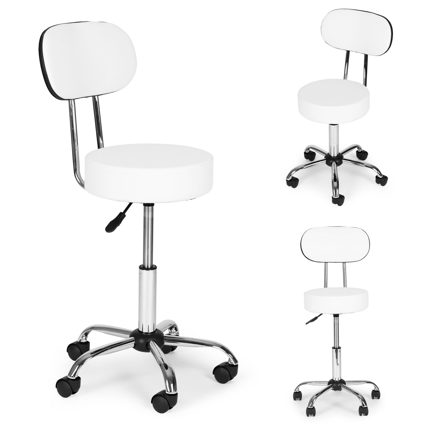 Adjustable Swivel Stool with Backrest – White