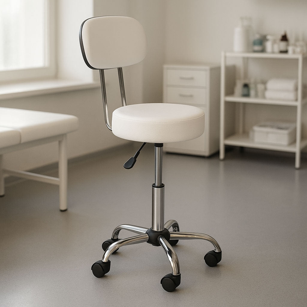 Adjustable Swivel Stool with Backrest – White