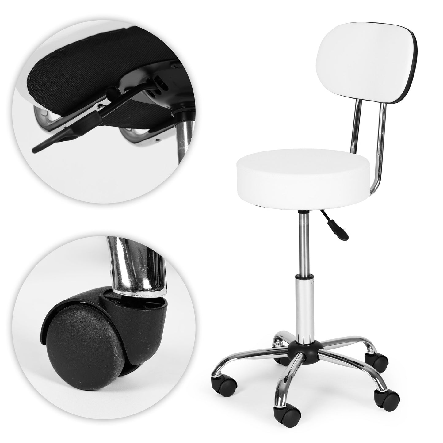 Adjustable Swivel Stool with Backrest – White