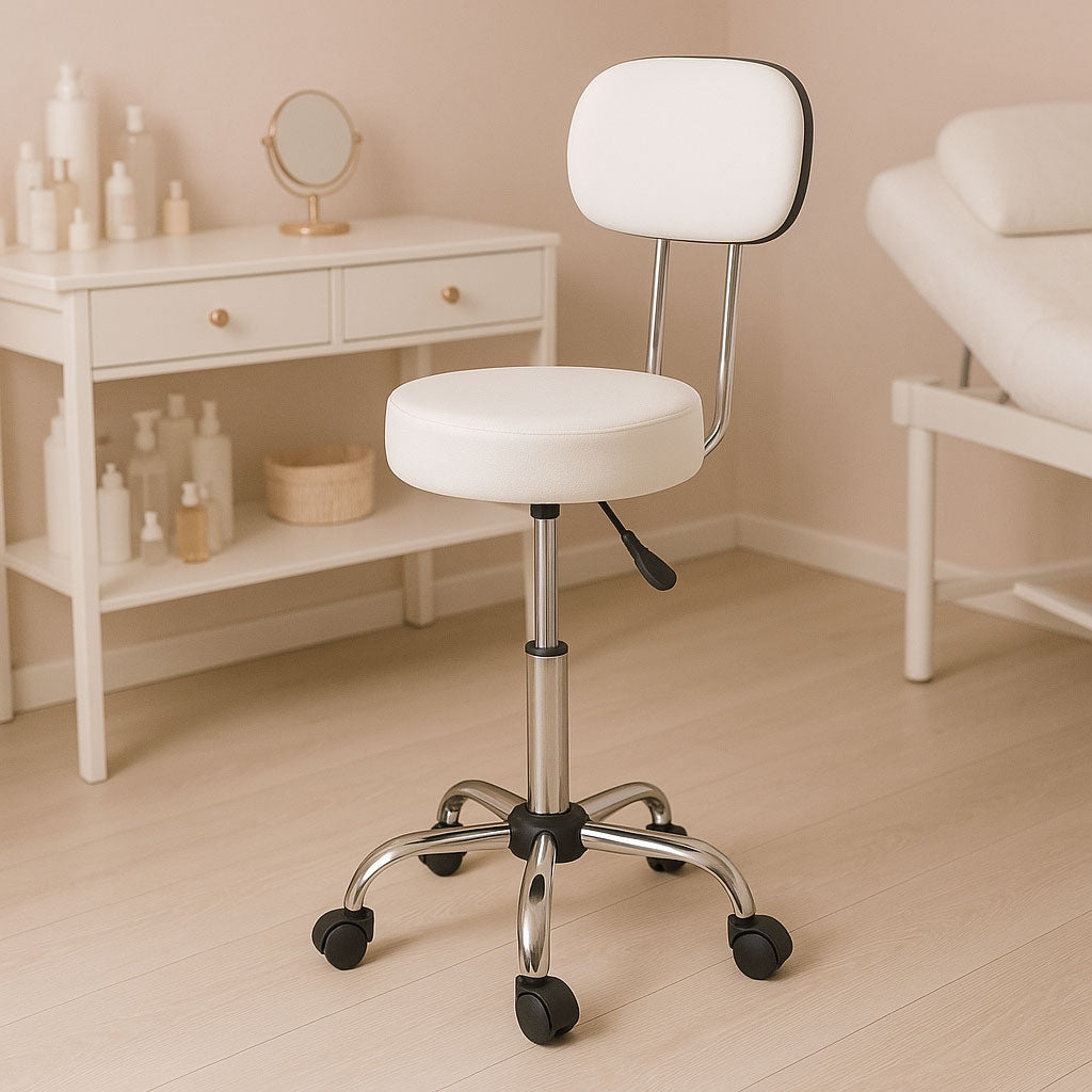 Adjustable Swivel Stool with Backrest – White