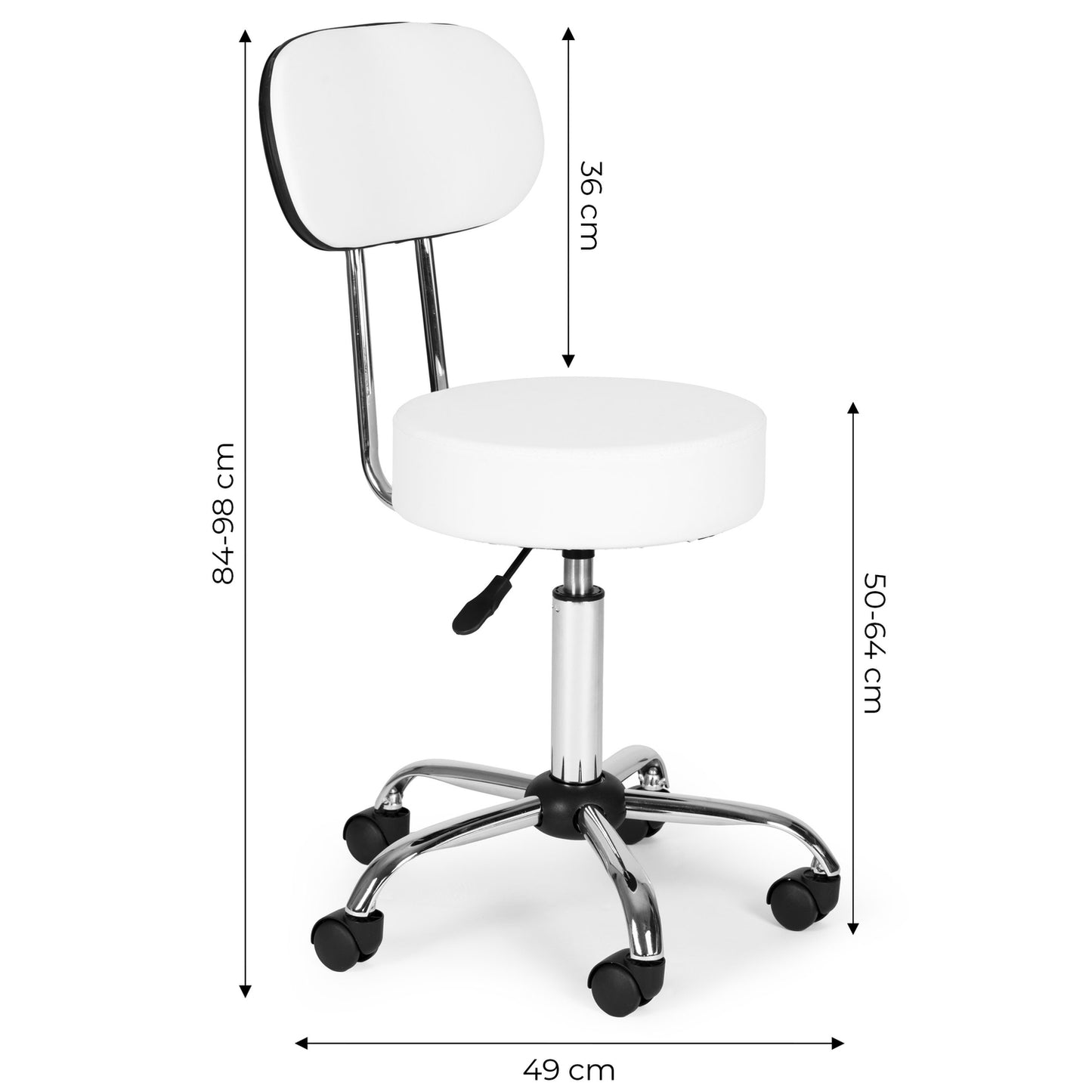Adjustable Swivel Stool with Backrest – White
