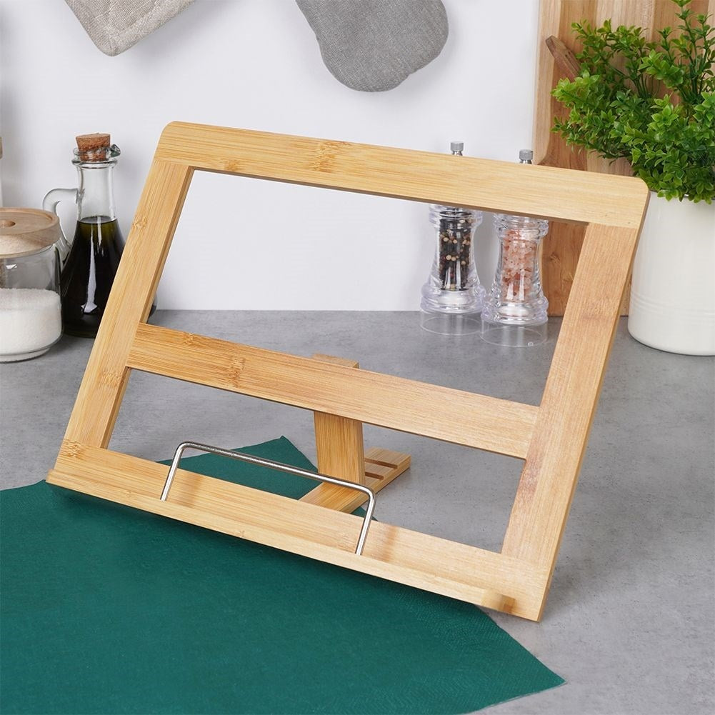 Adjustable bamboo cookbook stand - also for tablets