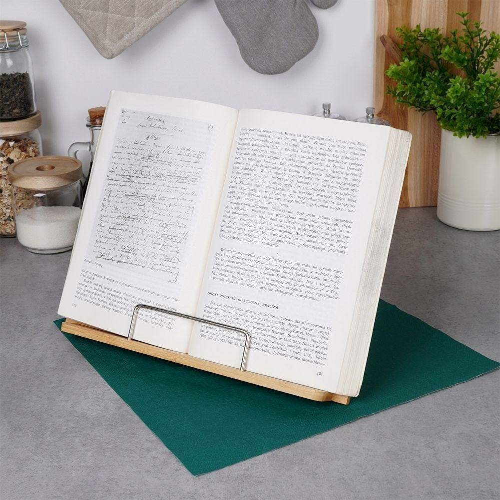 Adjustable bamboo cookbook stand - also for tablets