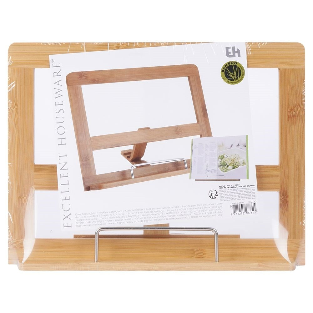 Adjustable bamboo cookbook stand - also for tablets