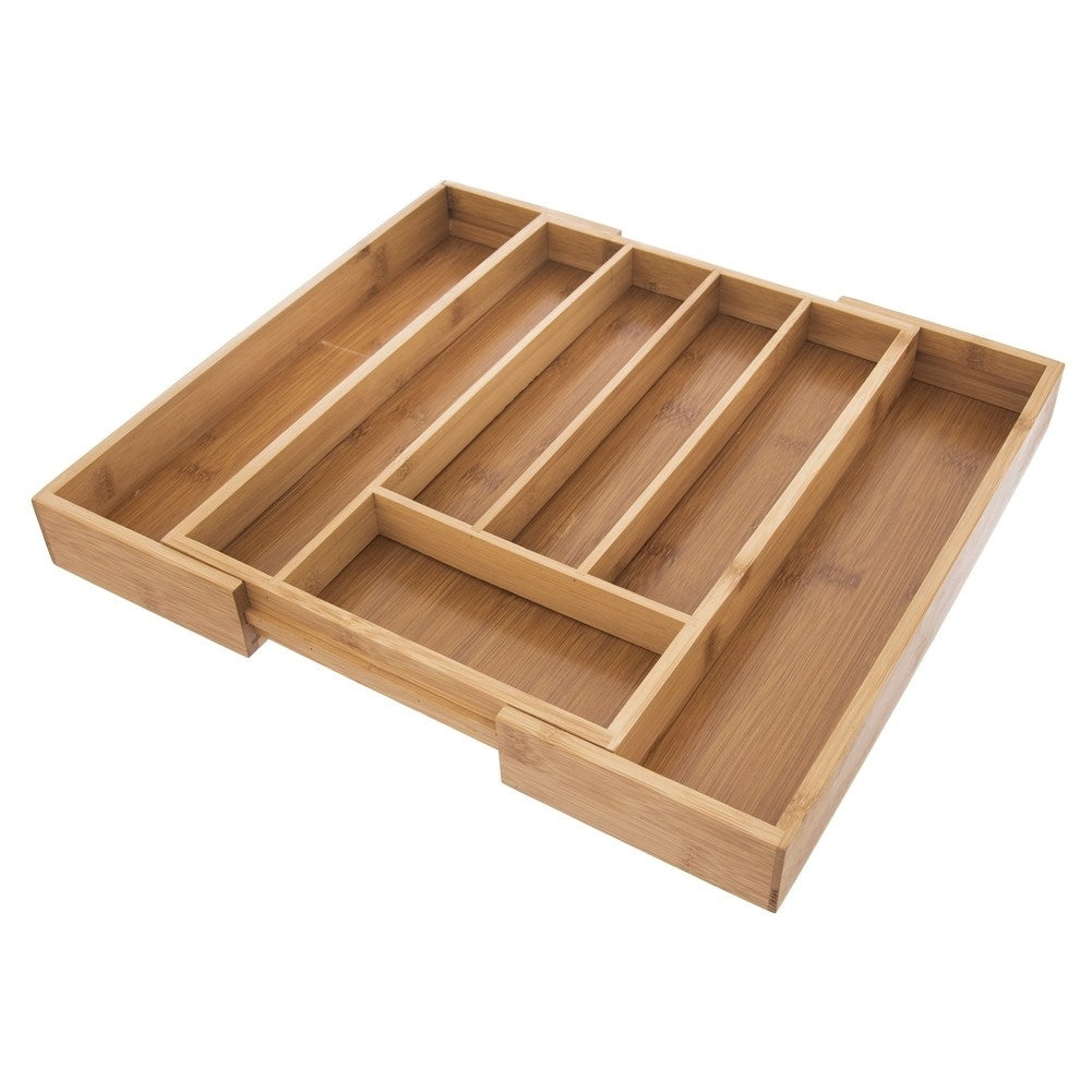 Adjustable bamboo organizer for cutlery and kitchen utensils