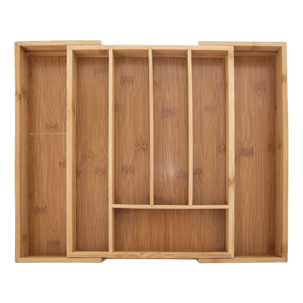 Adjustable bamboo organizer for cutlery and kitchen utensils