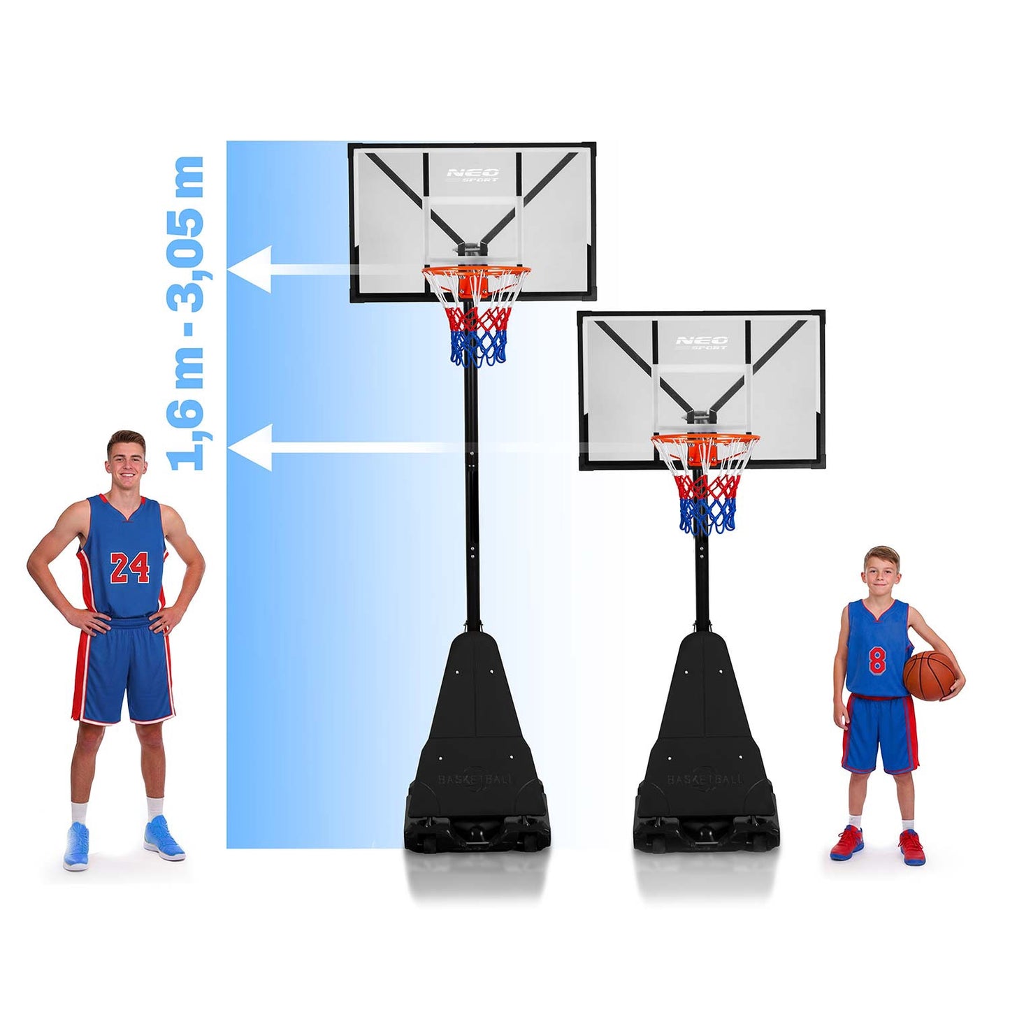 Adjustable basketball basket 160-305cm, stable, large, Neo-Sport NS-284