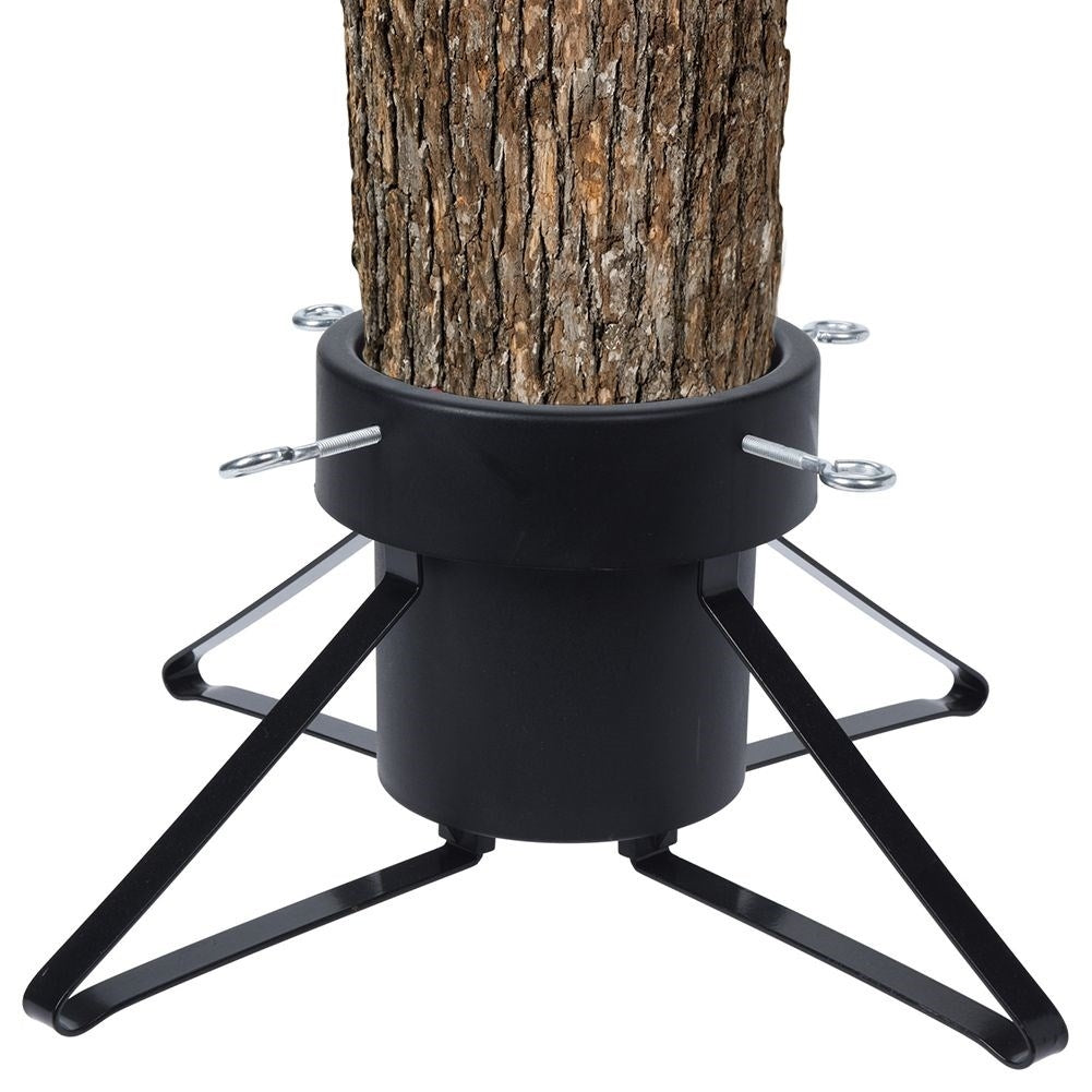 Adjustable black Christmas tree stand with water container in metal and plastic