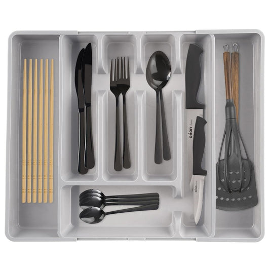 Adjustable cutlery and utensil organizer for kitchen drawer
