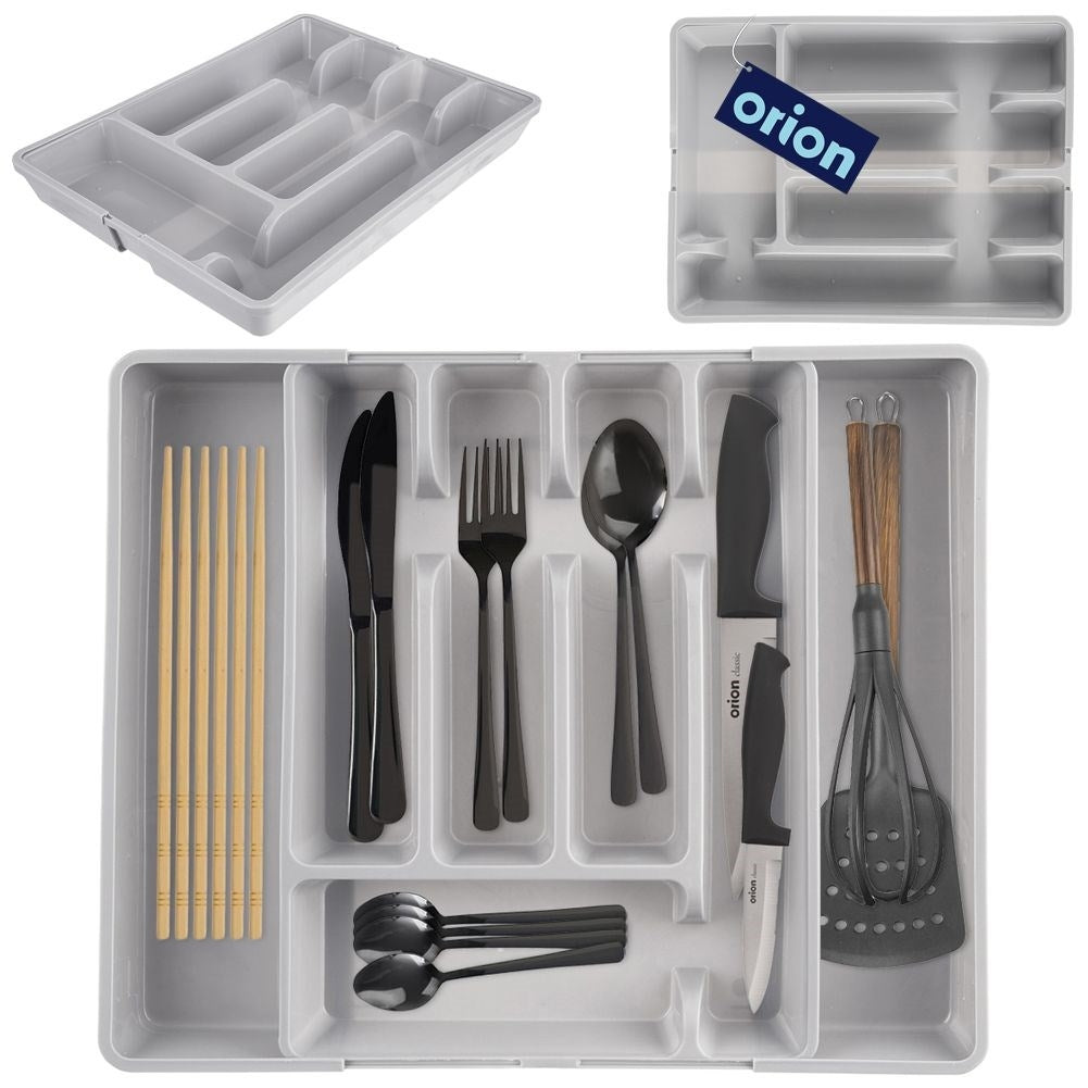 Adjustable cutlery and utensil organizer for kitchen drawer
