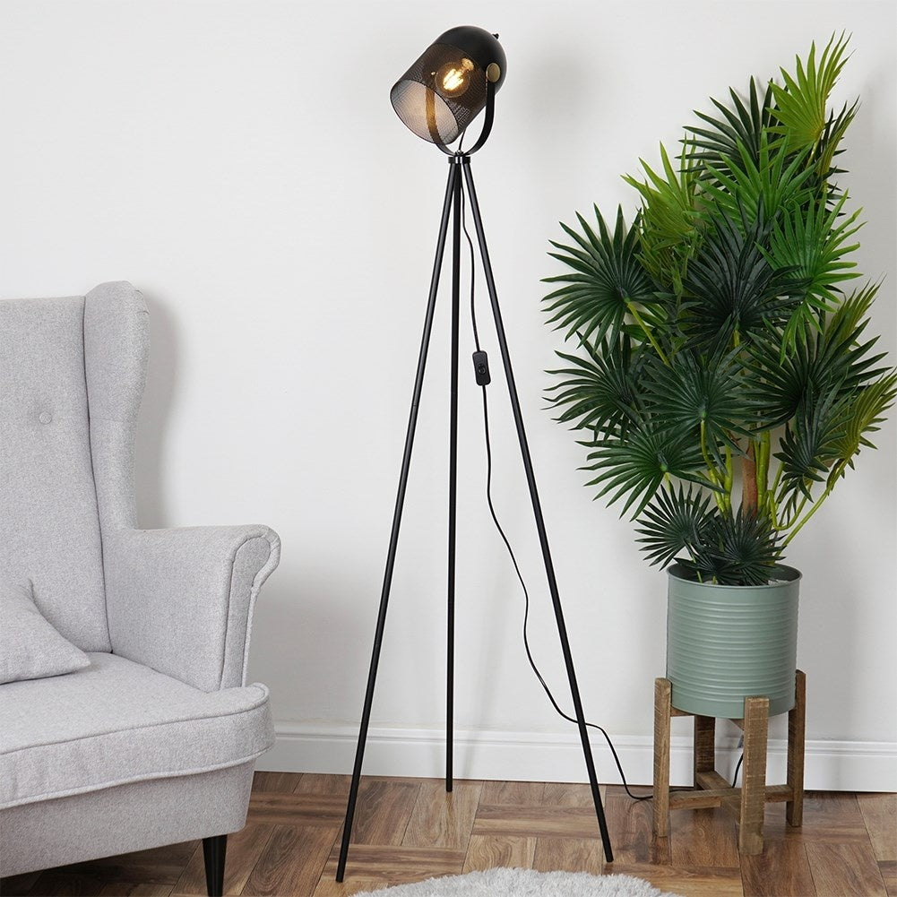 Adjustable floor lamp in black metal for home and office