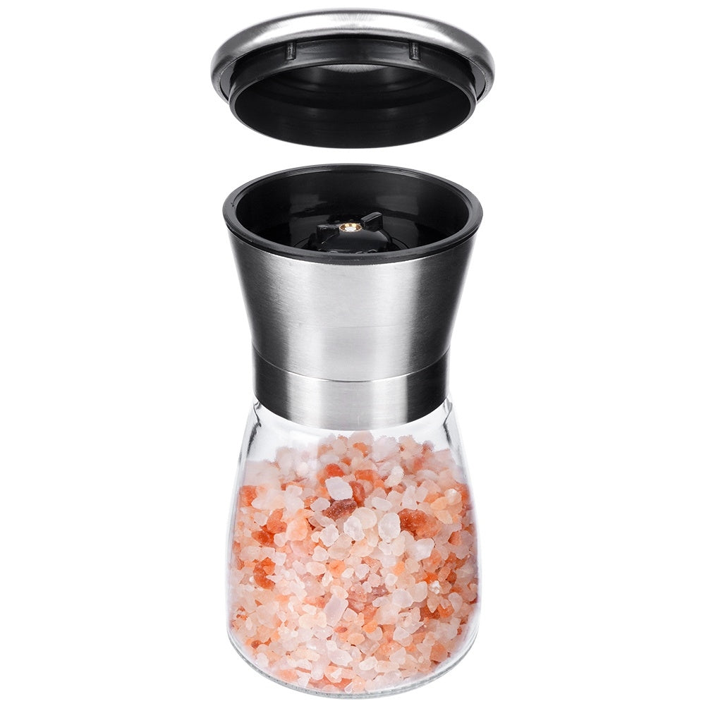 Adjustable hand grinders for pepper and salt, set of two