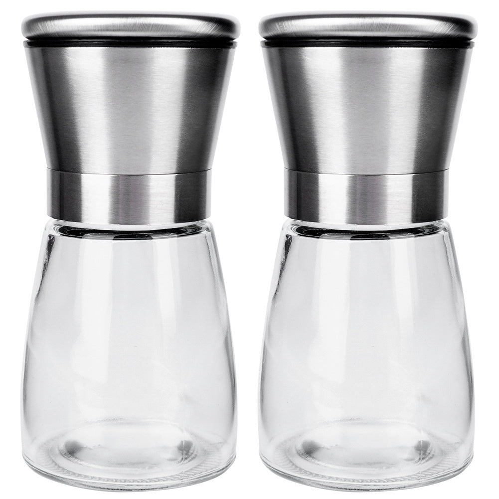 Adjustable hand grinders for pepper and salt, set of two