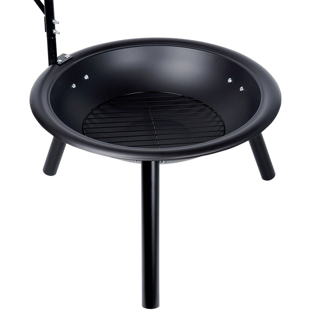 Adjustable metal fireplace with hanging grill grate for the garden