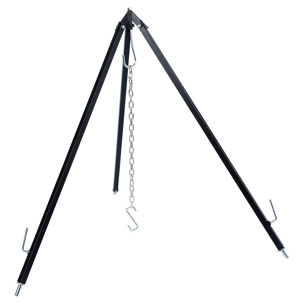 Adjustable stand with hook for kettle and grill over fire