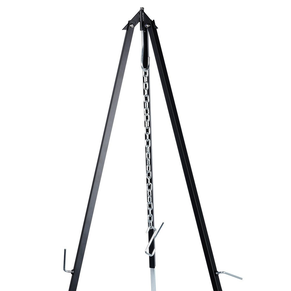 Adjustable stand with hook for kettle and grill over fire