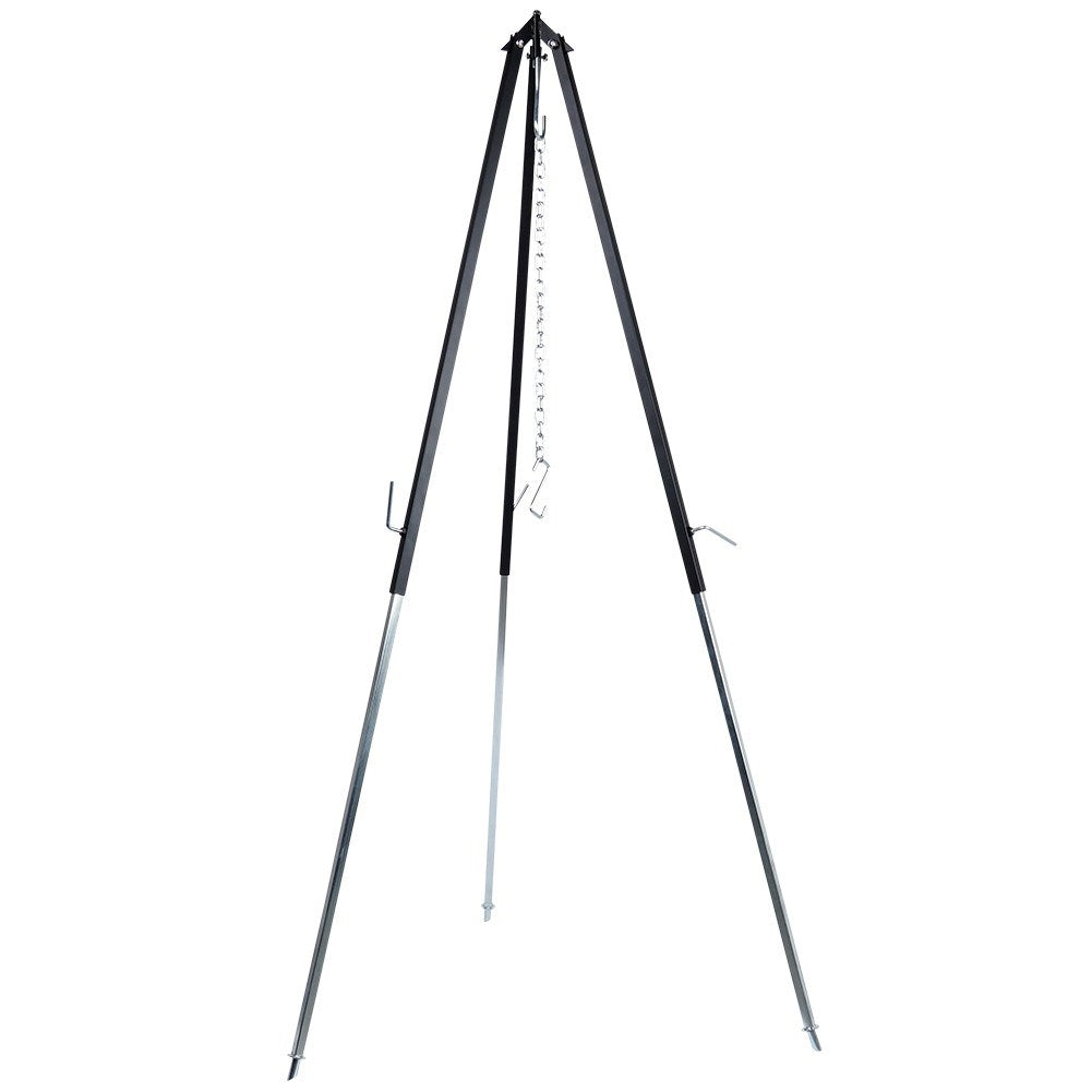 Adjustable stand with hook for kettle and grill over fire