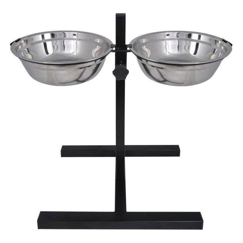 Adjustable stand with two stainless steel dog bowls, 1.8L