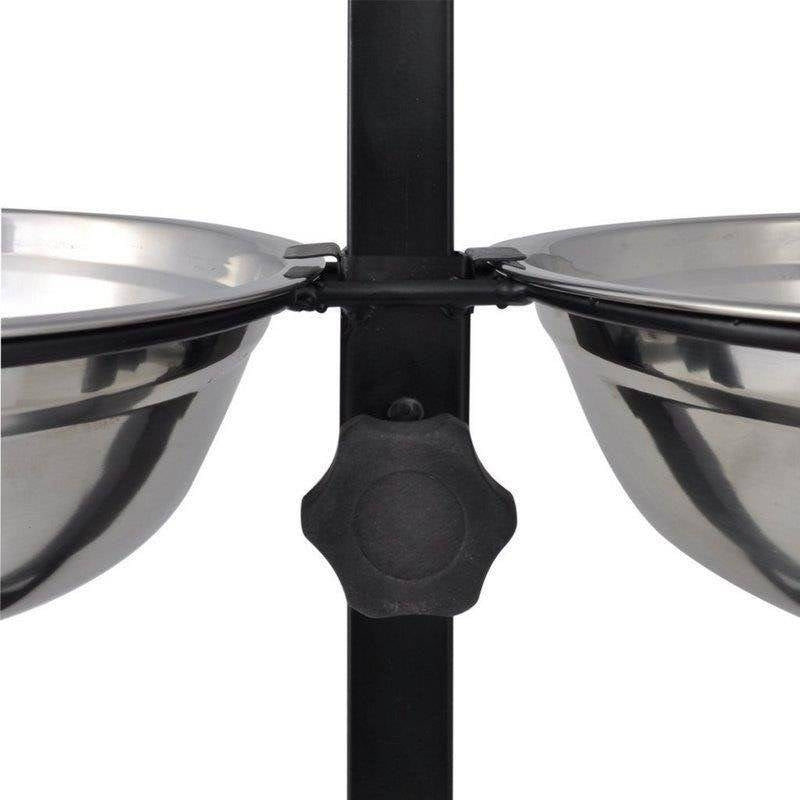 Adjustable stand with two stainless steel dog bowls, 1.8L