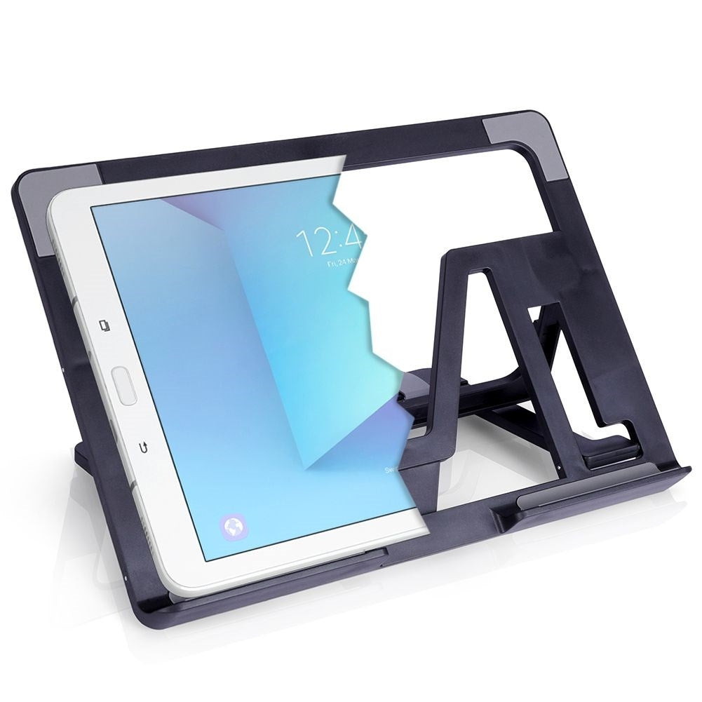 Adjustable tablet stand with six tilt positions and height adjustment