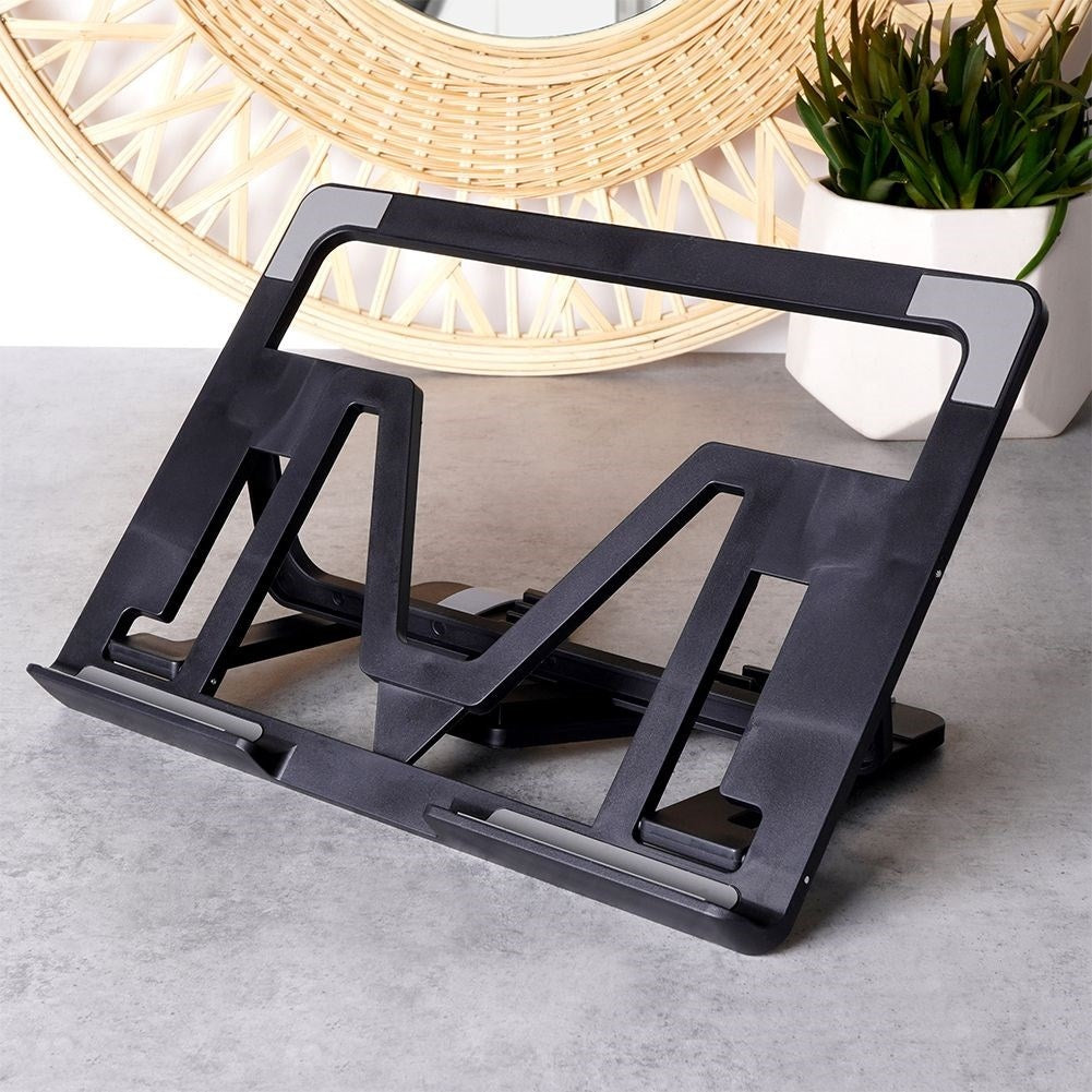 Adjustable tablet stand with six tilt positions and height adjustment