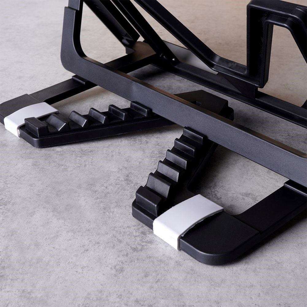 Adjustable tablet stand with six tilt positions and height adjustment