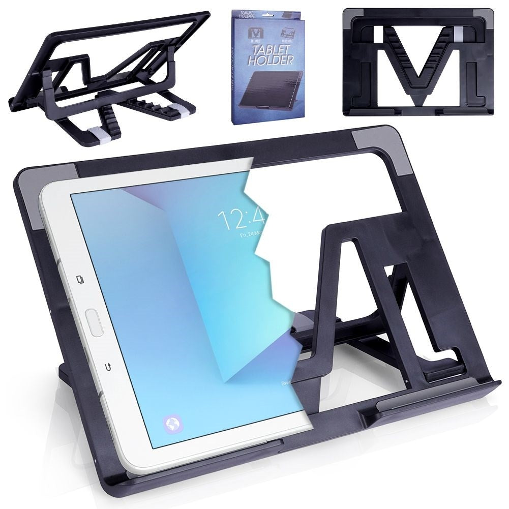 Adjustable tablet stand with six tilt positions and height adjustment