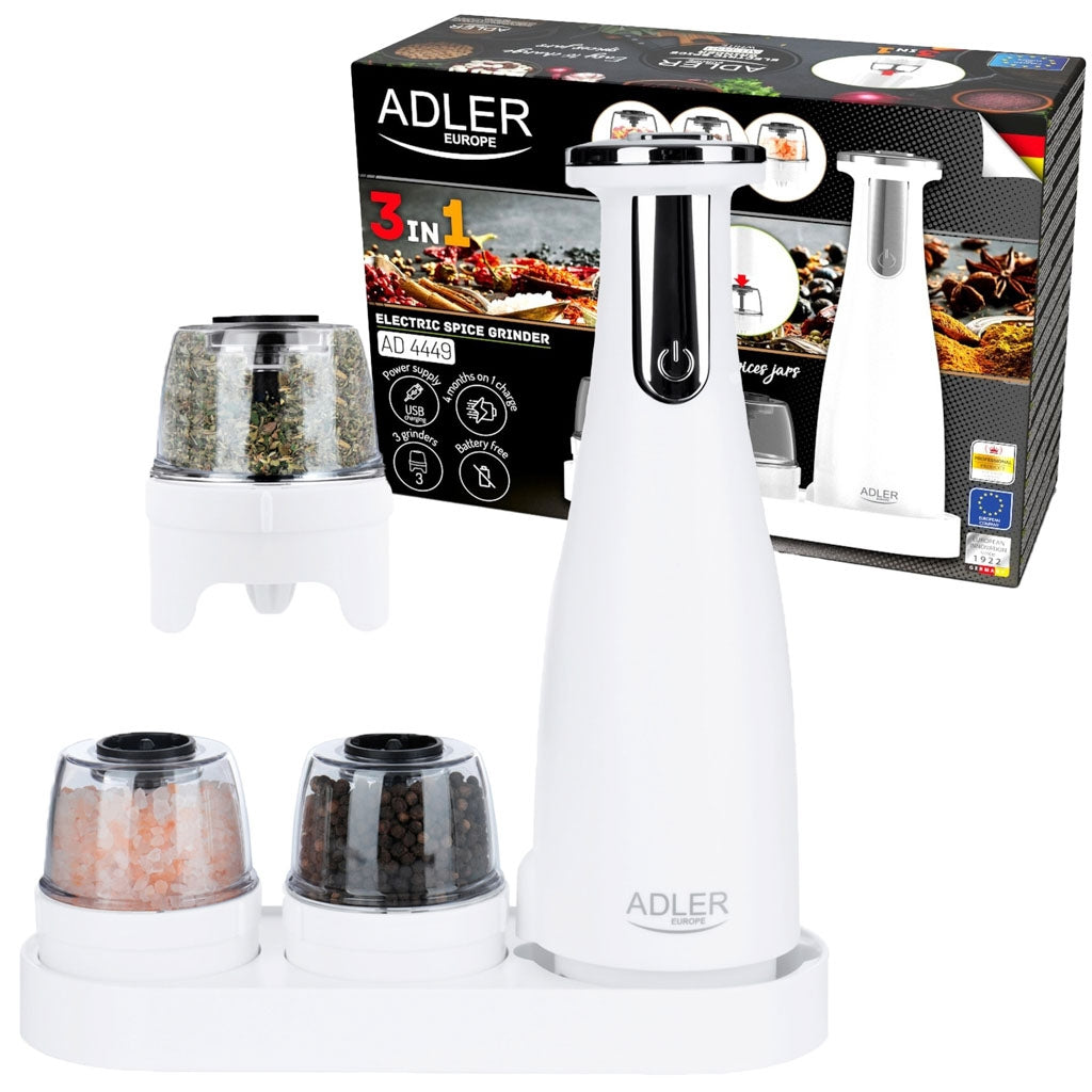 Adler AD 4449w Set of 3 spice grinders pepper mill salt shaker pepper shaker electric USB -C 1500 mAh