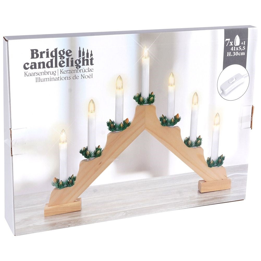 Advent Candlestick with Seven Candles and Wooden Base for Cozy Advent