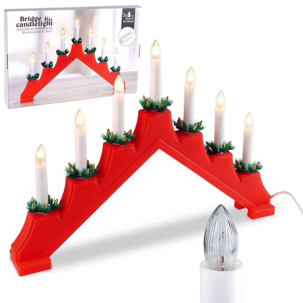 Advent Candlestick with Seven Electric Candles and Red Base