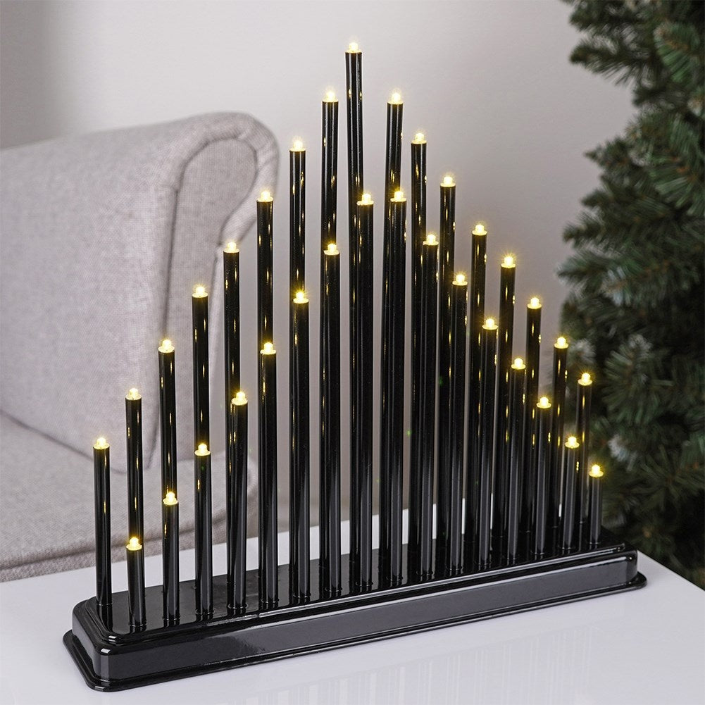 Advent candle holder with 33 LED lights in black, battery operated