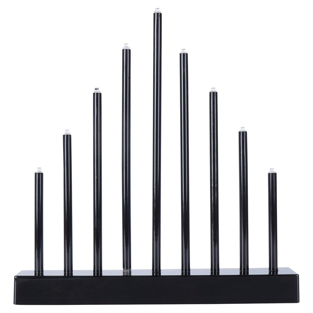 Advent candle holder with 9 LED lamps in black plastic