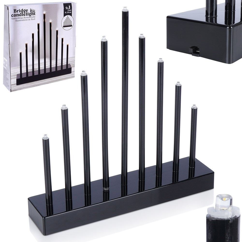 Advent candle holder with 9 LED lamps in black plastic