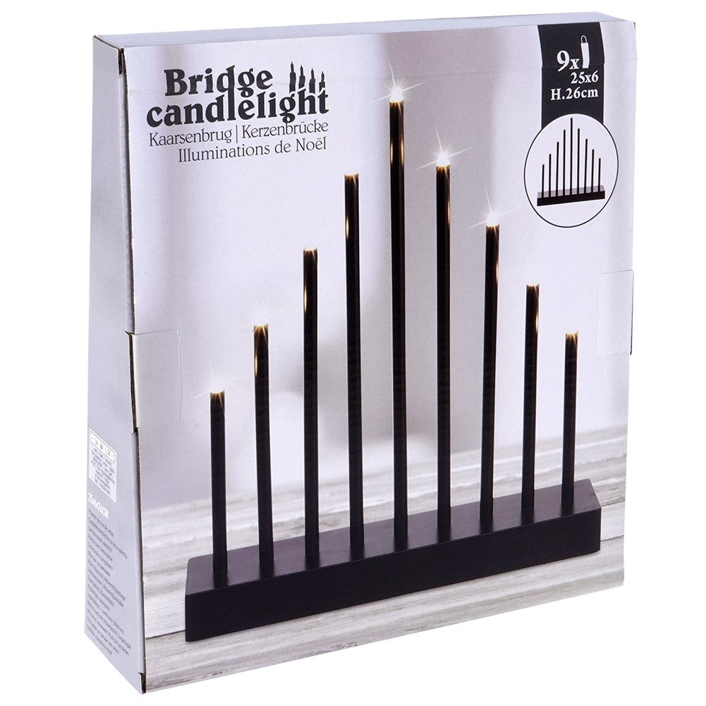 Advent candle holder with 9 LED lamps in black plastic
